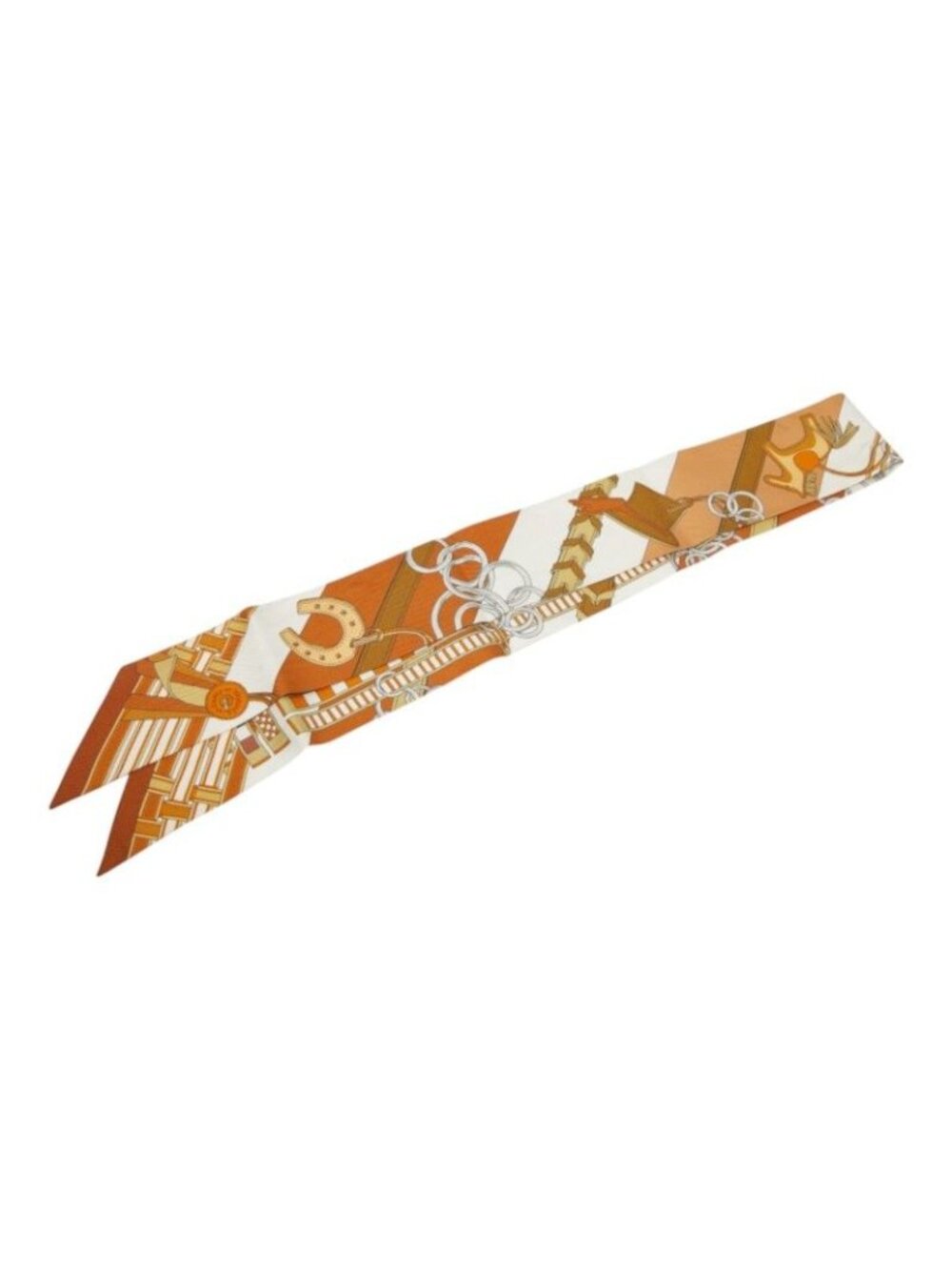Hermes Twilly Brides Et Gray Bridle and Charm Scarf Beige Multicolor Silk